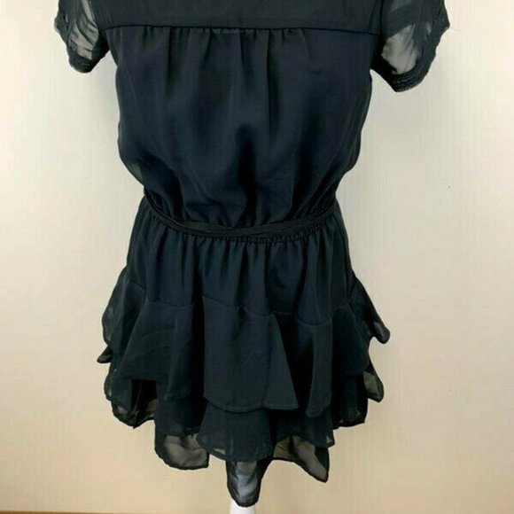 Converse One Star S Semi Sheer Black Tie Waist Tiered Ruffle Dress - Picture 2 of 9